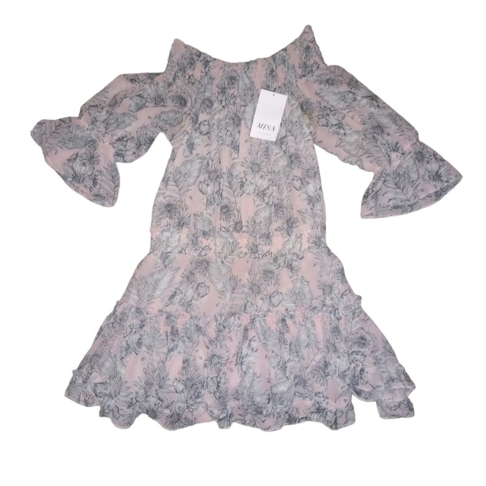 NWT MISA Los Angeles "Giroux" Baby Pink Off Shoulder Floral Mini Dress Size S